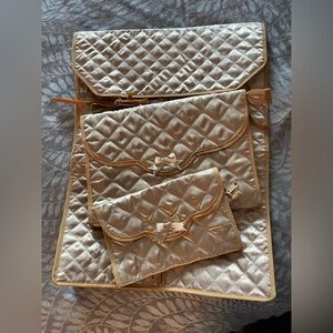 Vintage Elegant Cream Quilted Cosmetic Bag Set of 3